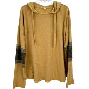 Easel Los Angeles Raw Hem Tan Pullover Boho Hoodie, size Large, EUC